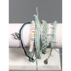Pura Vida Bracelet Set Camper Green‎ Bead Cord Charm Adjustable Set of 5